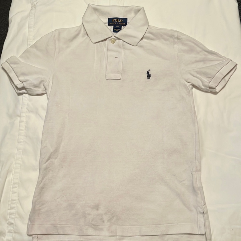 Youth Size S (8) white traditional cotton Polo short sleeved shirt
